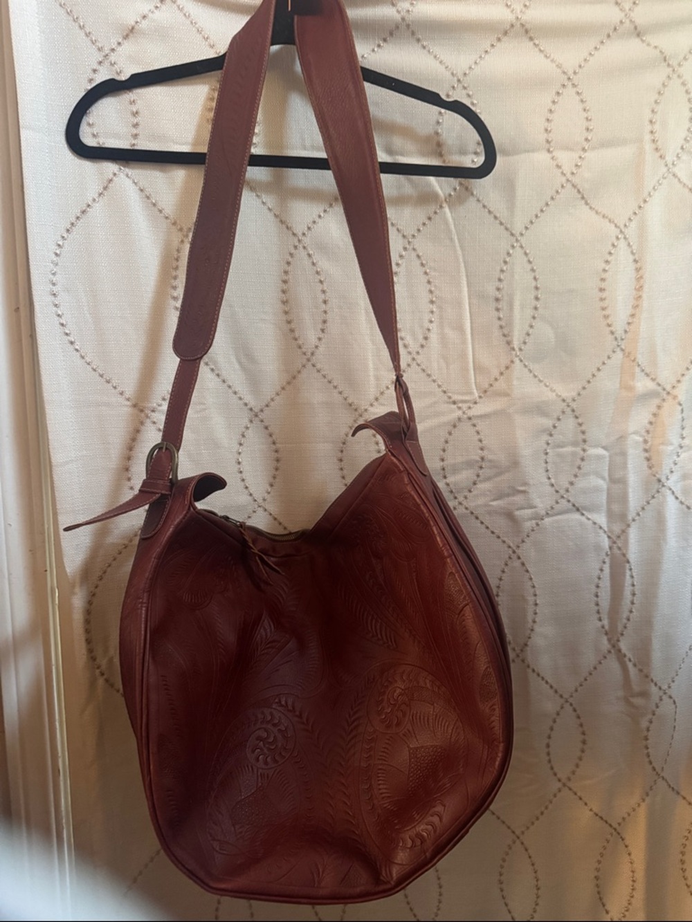 Textured Leather Shoulder Bag in Dark Red